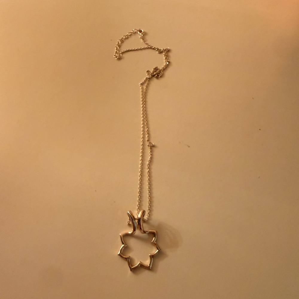 Sterling Silver Flower Pendant Ring Holder Necklace